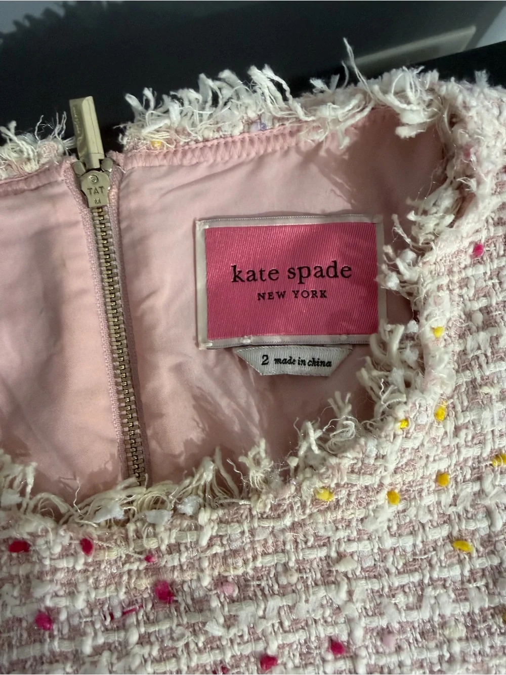 kate spade Pink Tweed Short Sleeve Mini‎ Dress with Multicolor Flecks
